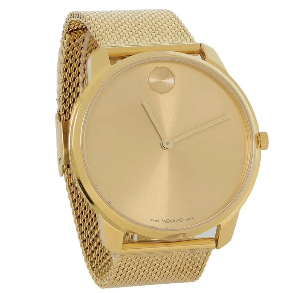 New Movado Bold Thin Men's Yellow Gold 40mm Mesh Band Watch 3600833